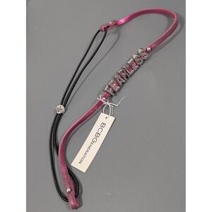 BCBGeneration Fearless Headband Purple Black Cord Silver Tone Letter Charms NWT